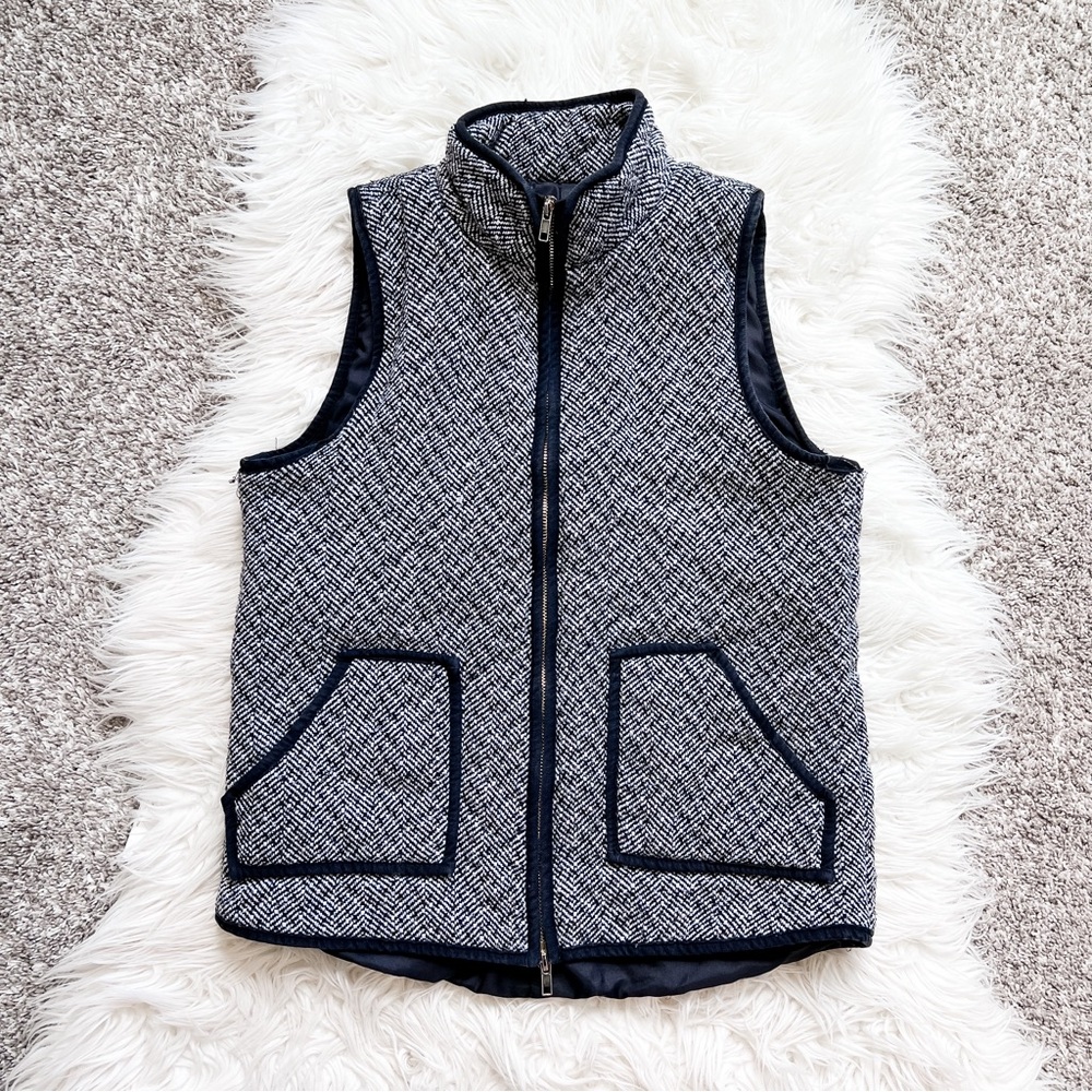 Herringbone Zip Front Vest Pockets Black Gray Size L